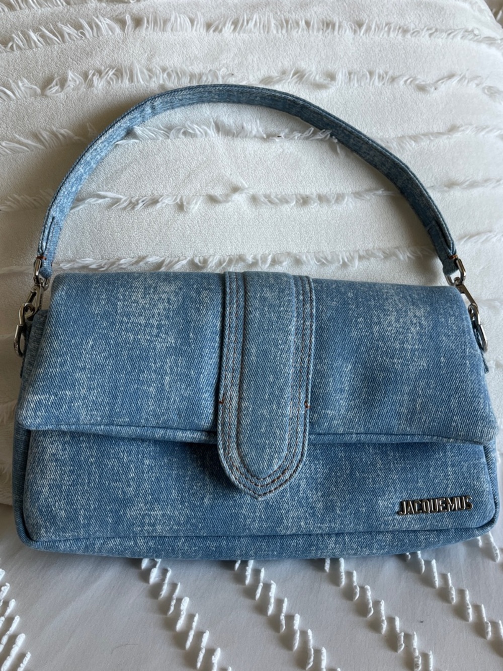 Jacquemus Distressed Light Blue Denim Shoulder Bag